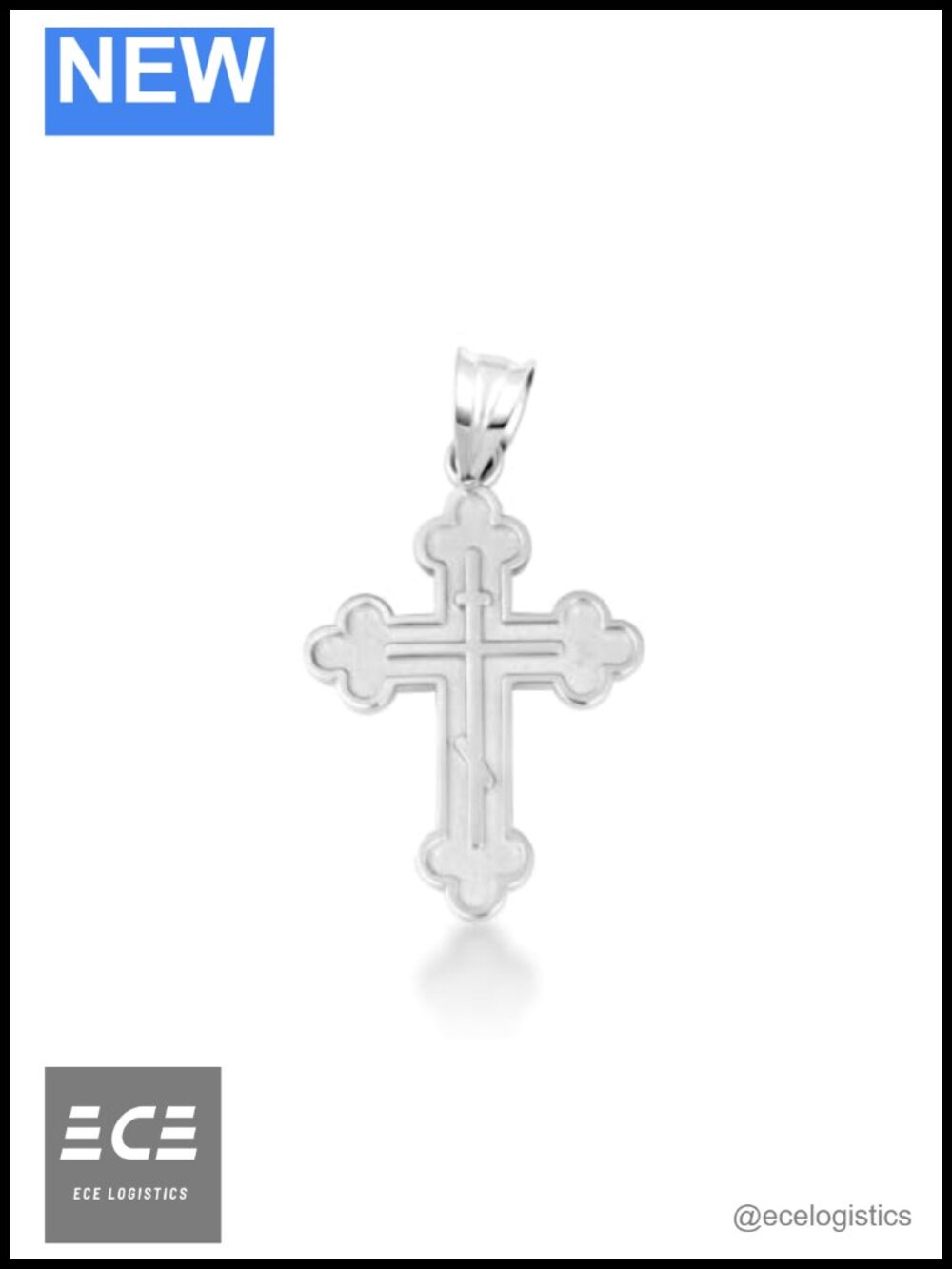 14k White Gold Eastern Orthodox Cross Charm Pendant